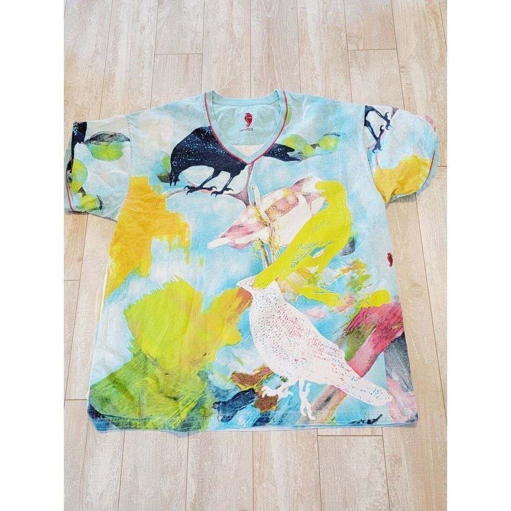 Fabric By Blackburn 3X Men's V-Neck SS T-Shirt Birds‎ Colorful Cotton Vintage